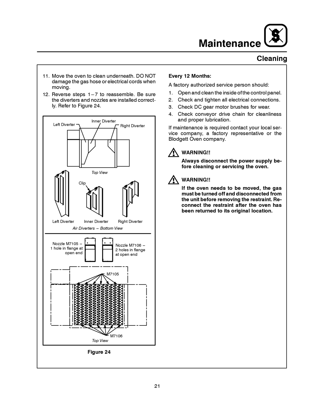 Blodgett MT3855G-G manual Every 12 Months 