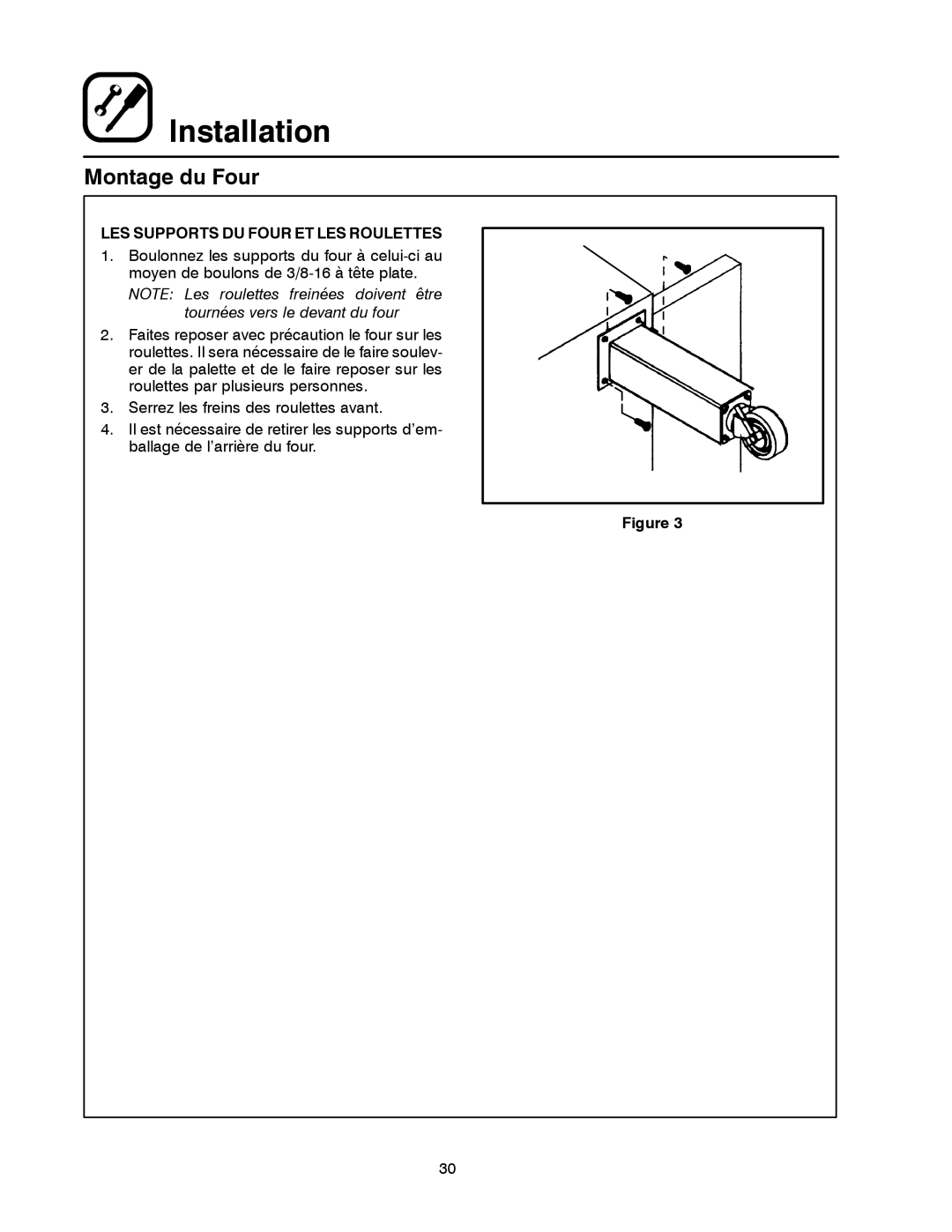 Blodgett MT3855G-G manual Montage du Four, LES Supports DU Four ET LES Roulettes 