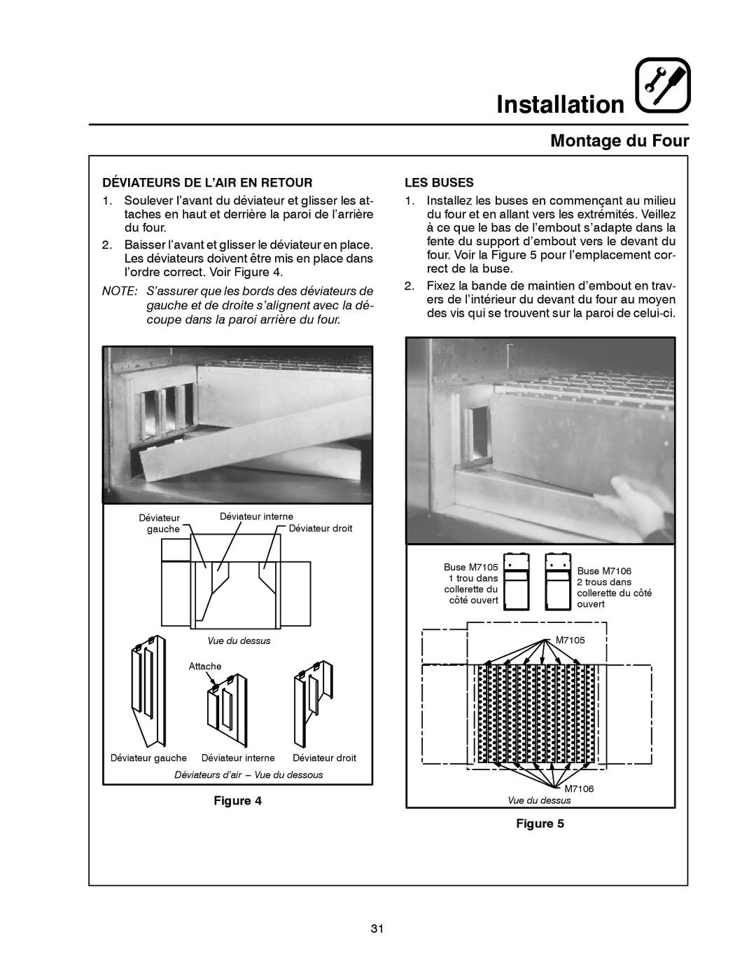 Blodgett MT3855G-G manual Déviateurs DE L’AIR EN Retour LES Buses, Déviateurs d’air --- Vue du dessous 