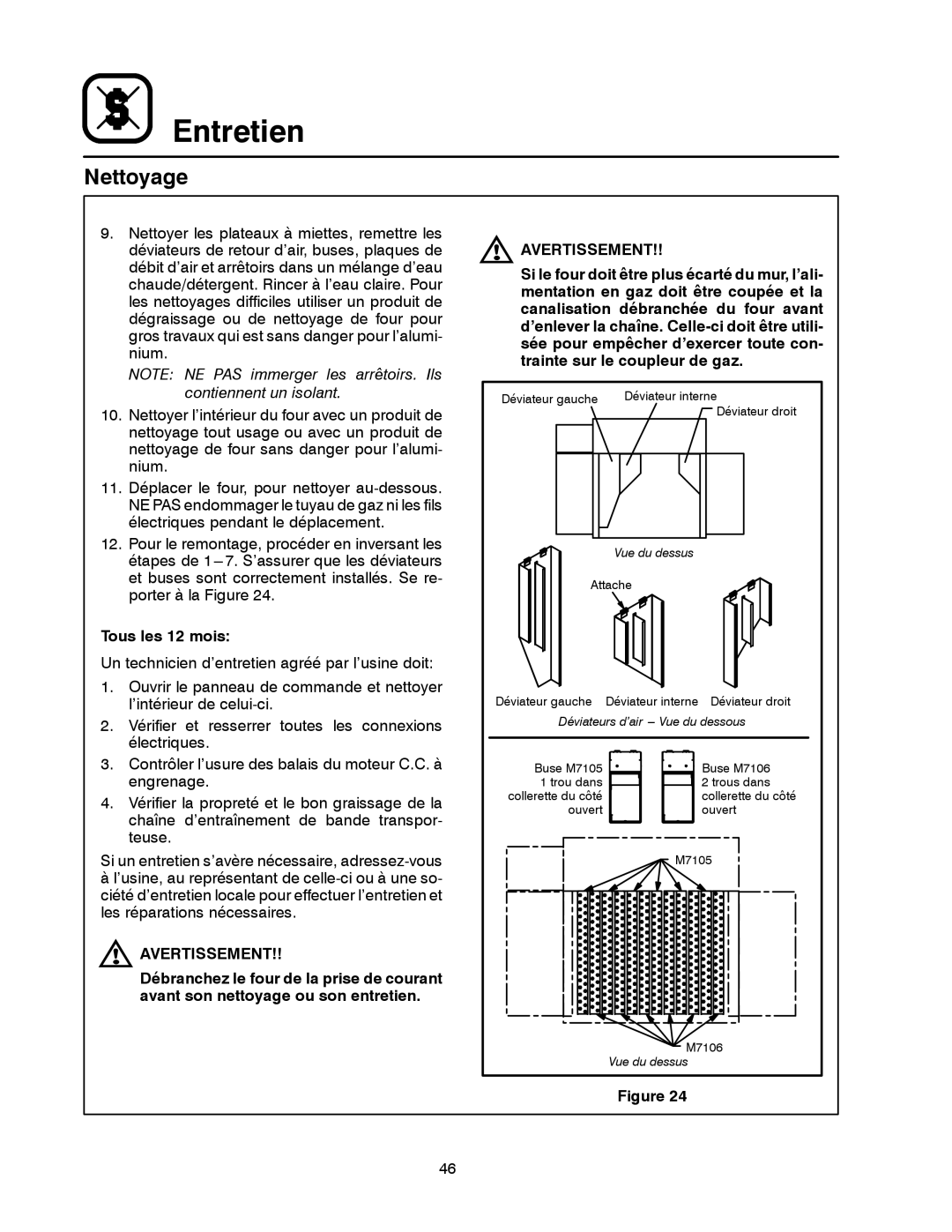 Blodgett MT3855G-G manual Tous les 12 mois 