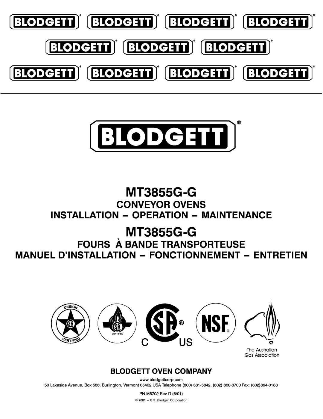 Blodgett MT3855G-G manual Conveyor Ovens Installation -- Operation -- Maintenance, Fours À Bande Transporteuse 