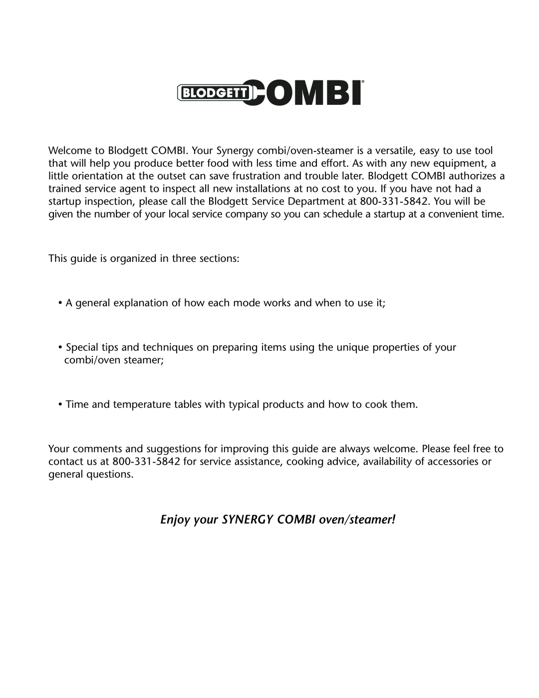Blodgett R11021 manual Enjoy your SYNERGY COMBI oven/steamer 
