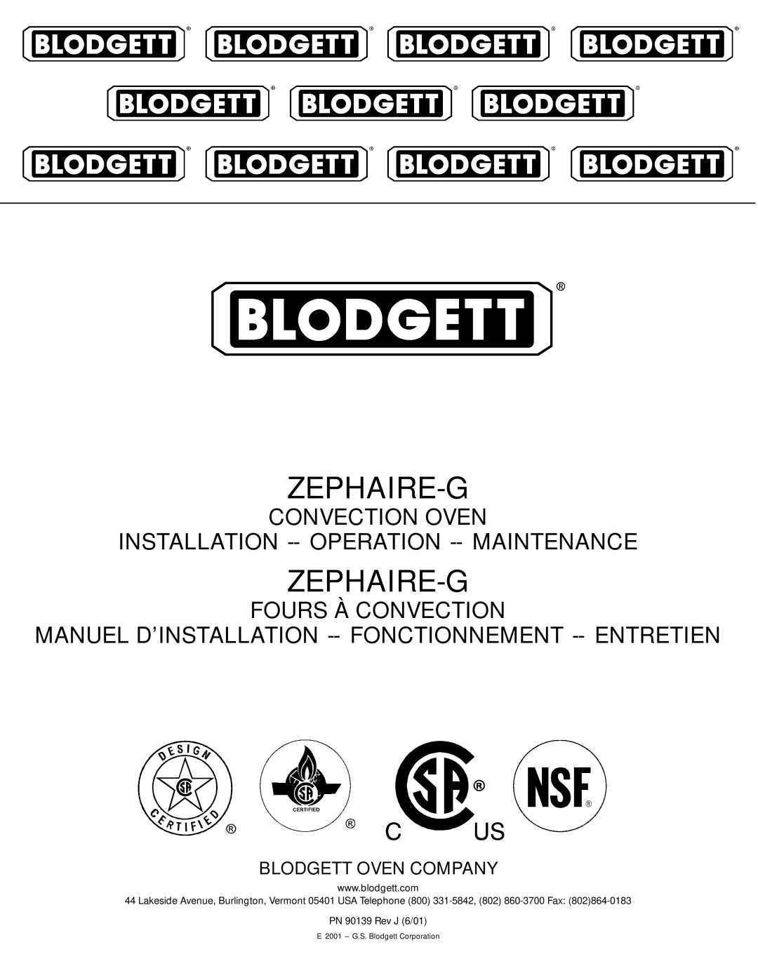 Blodgett RE Series manual Zephaire-G 