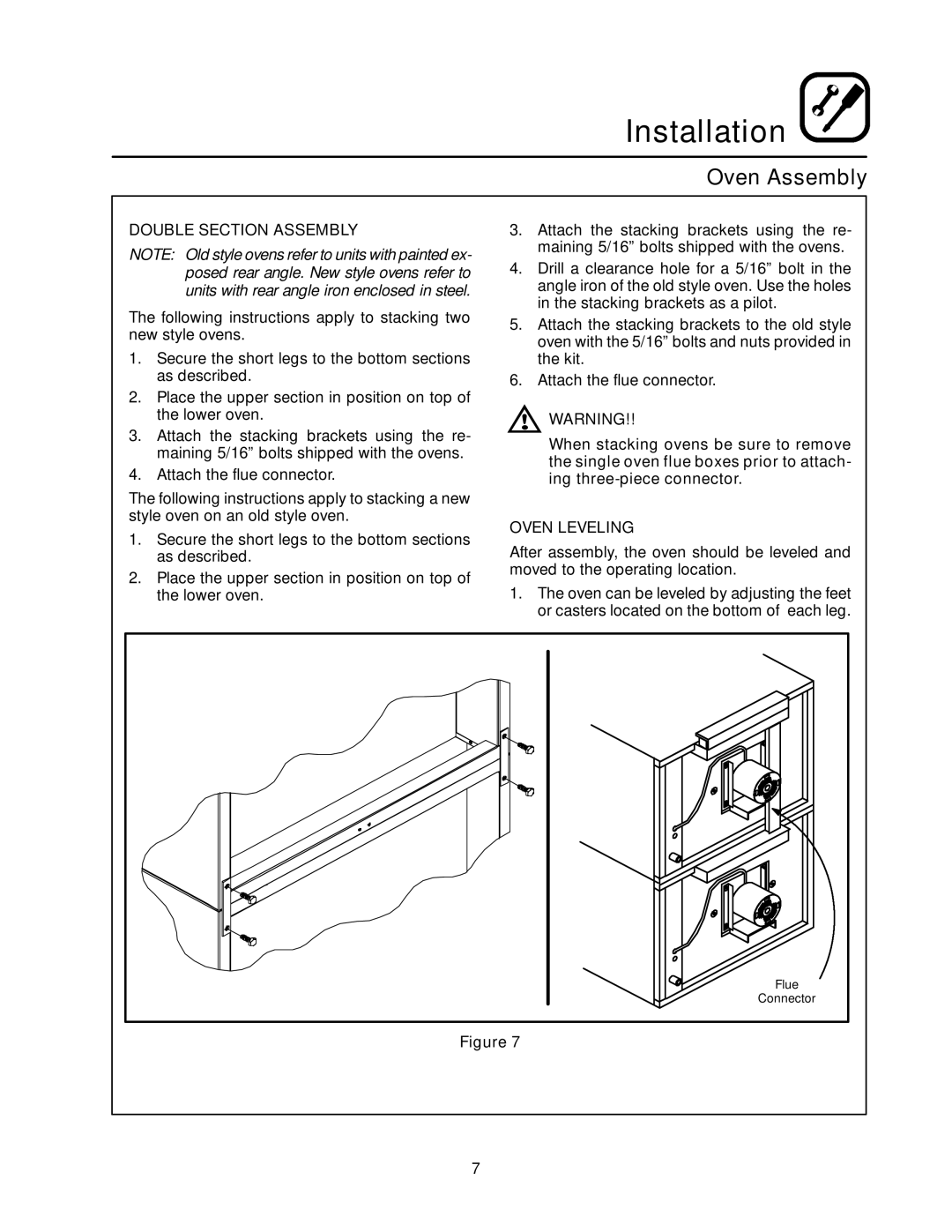 Blodgett RE Series manual Double Section Assembly, Oven Leveling 