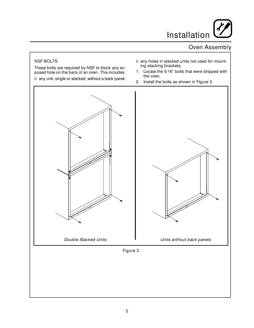 Blodgett RE Series manual Oven Assembly, NSF Bolts 