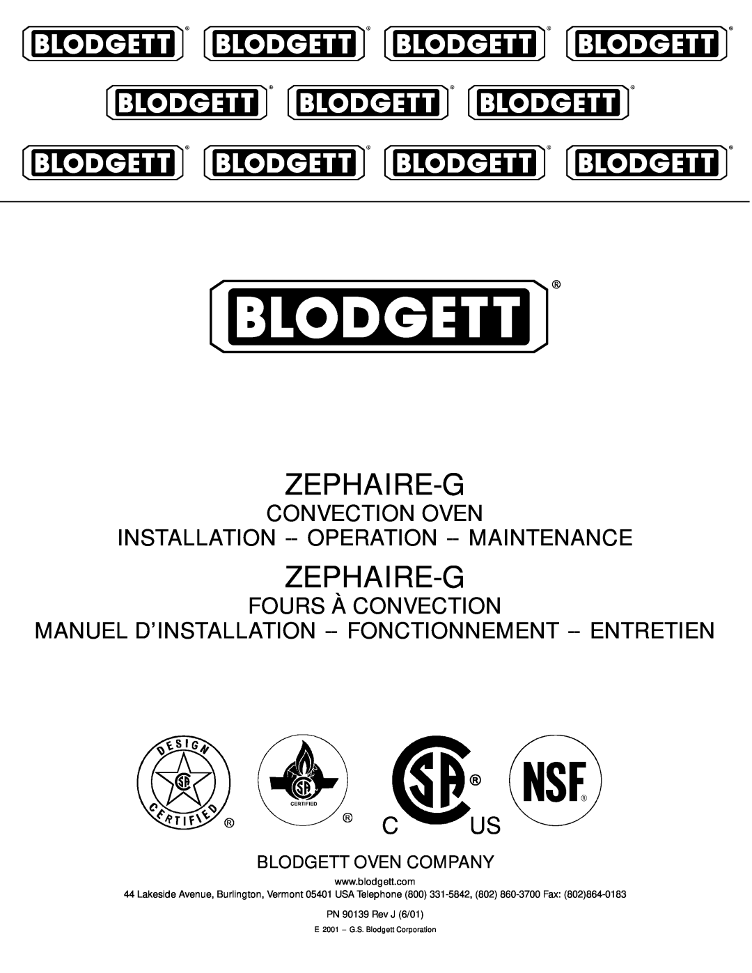 Blodgett RE Series manual Zephaire-G, Convection Oven Installation -- Operation -- Maintenance, Fours À Convection 