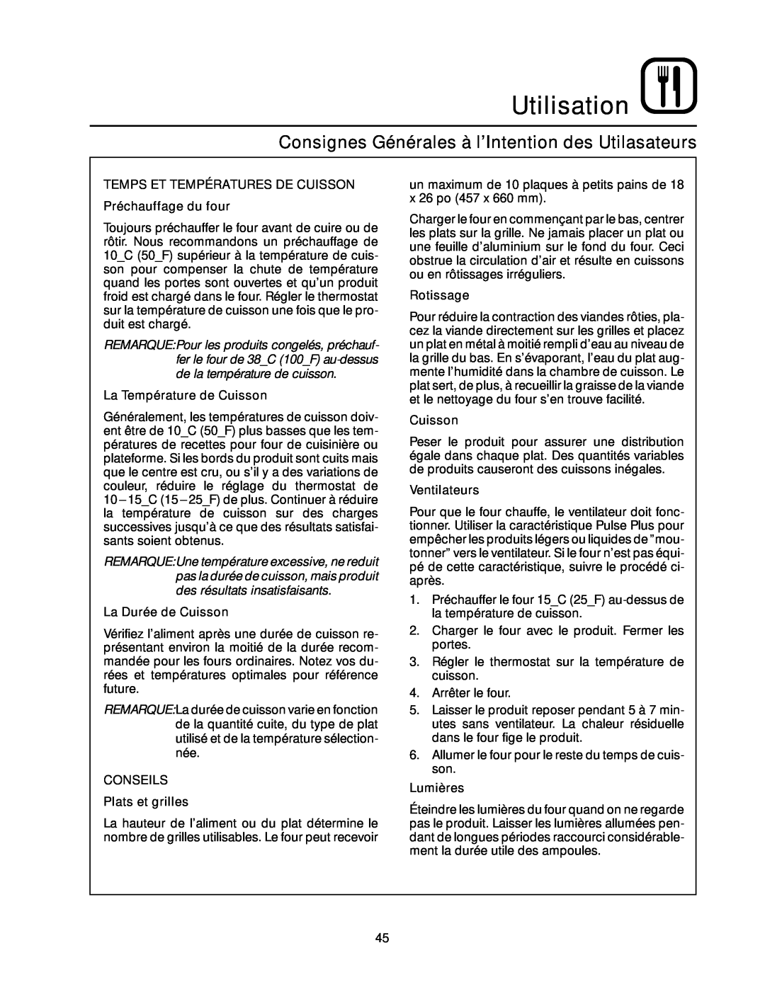 Blodgett RE Series Consignes Générales à l’Intention des Utilasateurs, Utilisation, La Température de Cuisson, Rotissage 