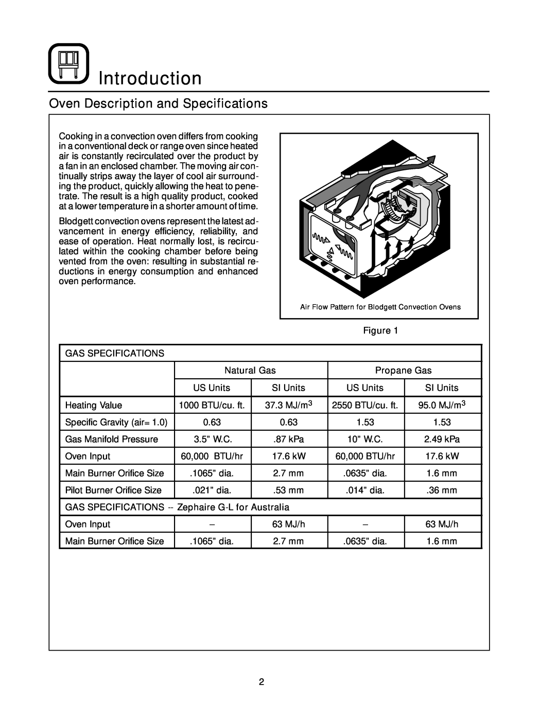 Blodgett RE Series manual Introduction, Oven Description and Specifications, Gas Specifications, Natural Gas, Propane Gas 