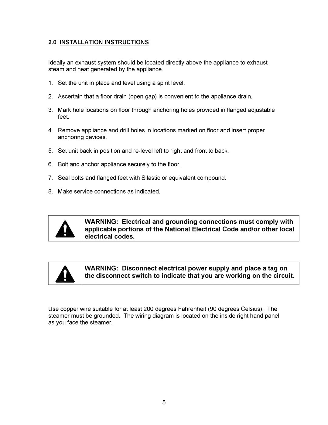 Blodgett SB-10E, SB-6E, SB-16E manual Installation Instructions 