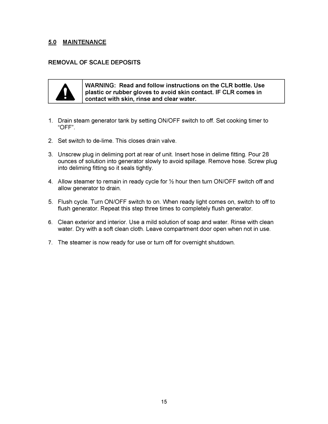 Blodgett SC-7E, SC-10E manual Maintenance Removal of Scale Deposits 