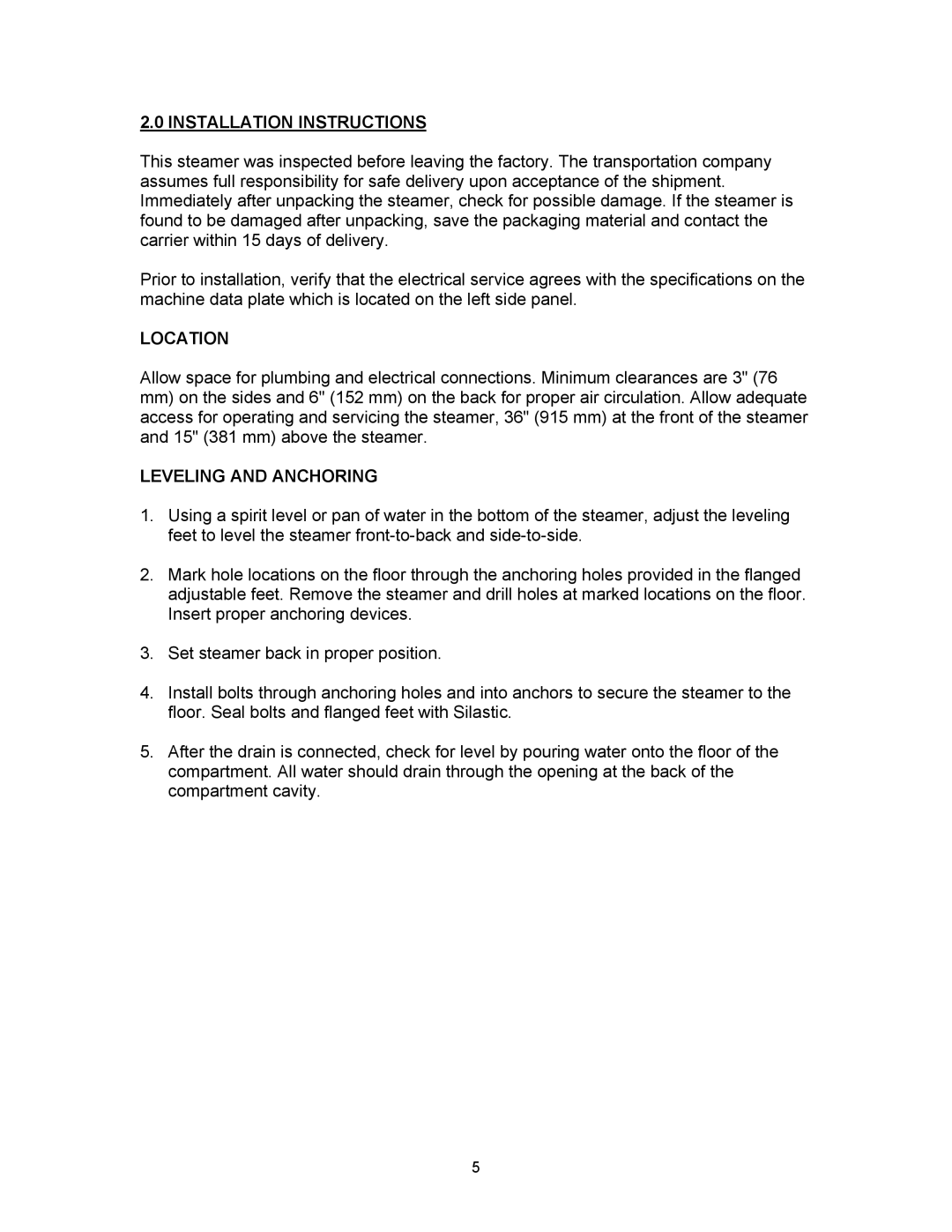 Blodgett SC-7E, SC-10E manual Installation Instructions, Location, Leveling and Anchoring 