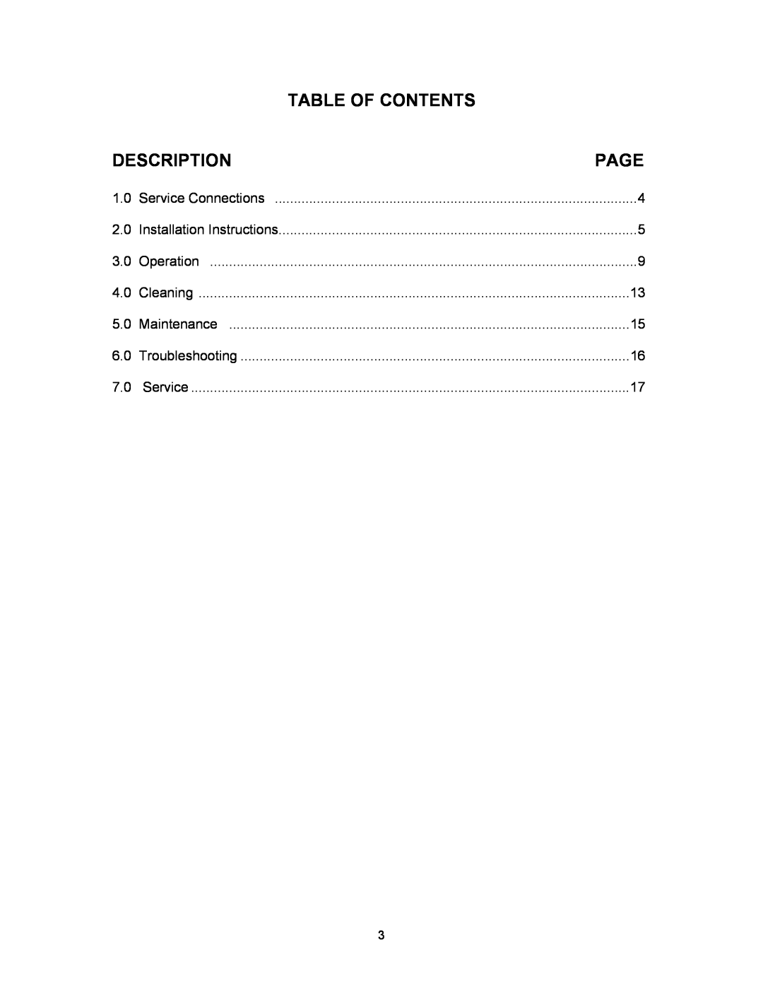 Blodgett SC-7E, SC-10E manual Description, Page, Table Of Contents 