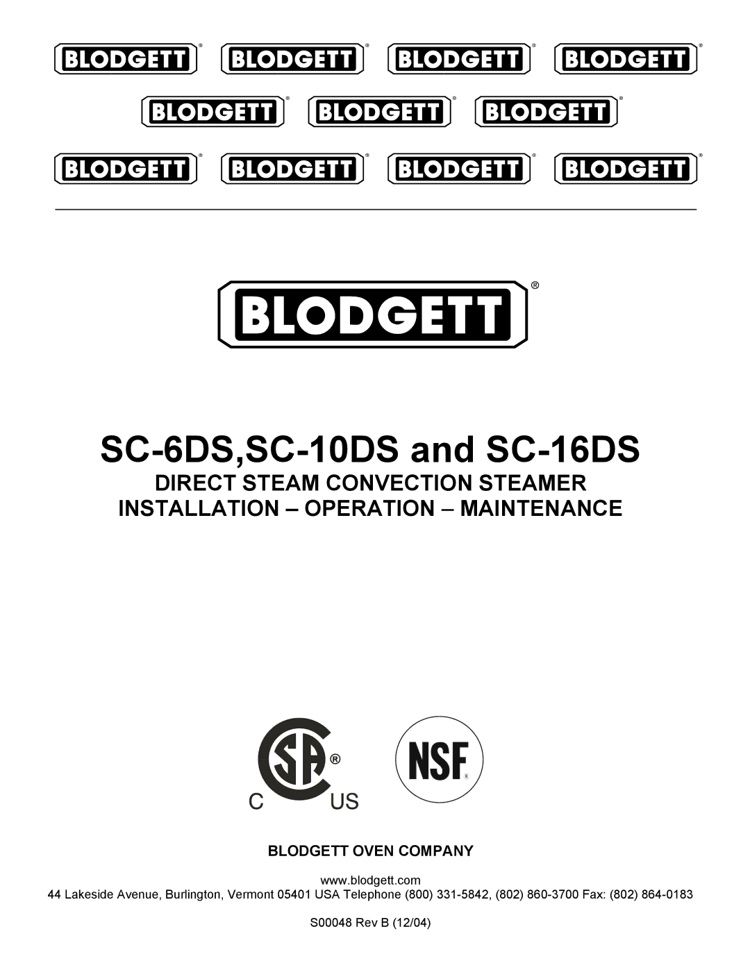 Blodgett manual SC-6DS,SC-10DS and SC-16DS 