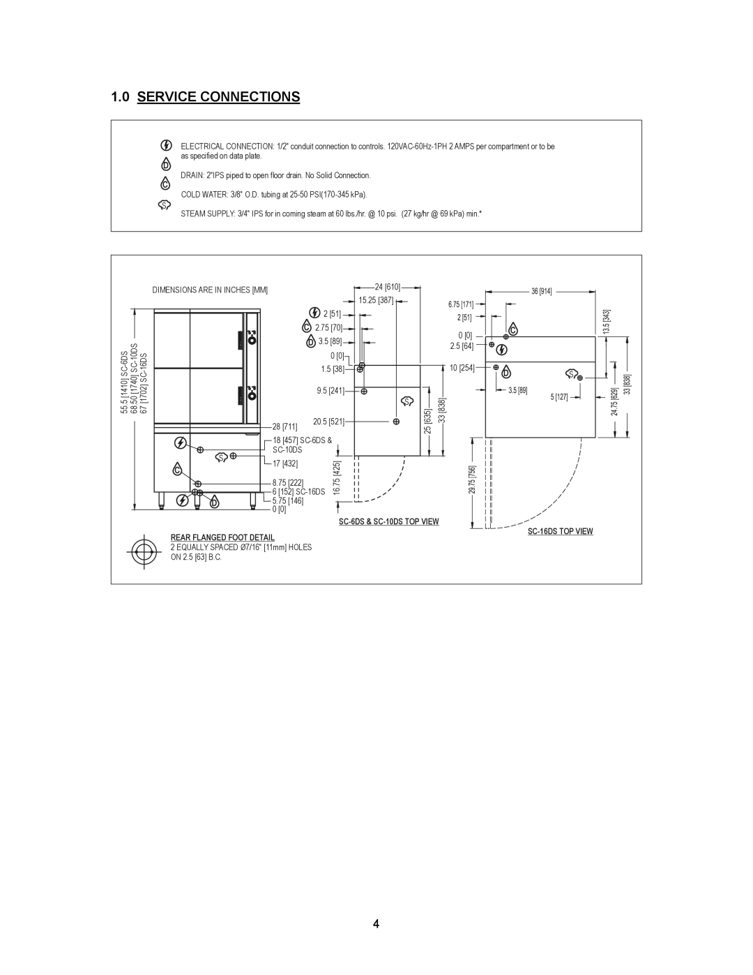 Blodgett SC-10DS, SC-6DS, SC-16DS manual Service Connections 