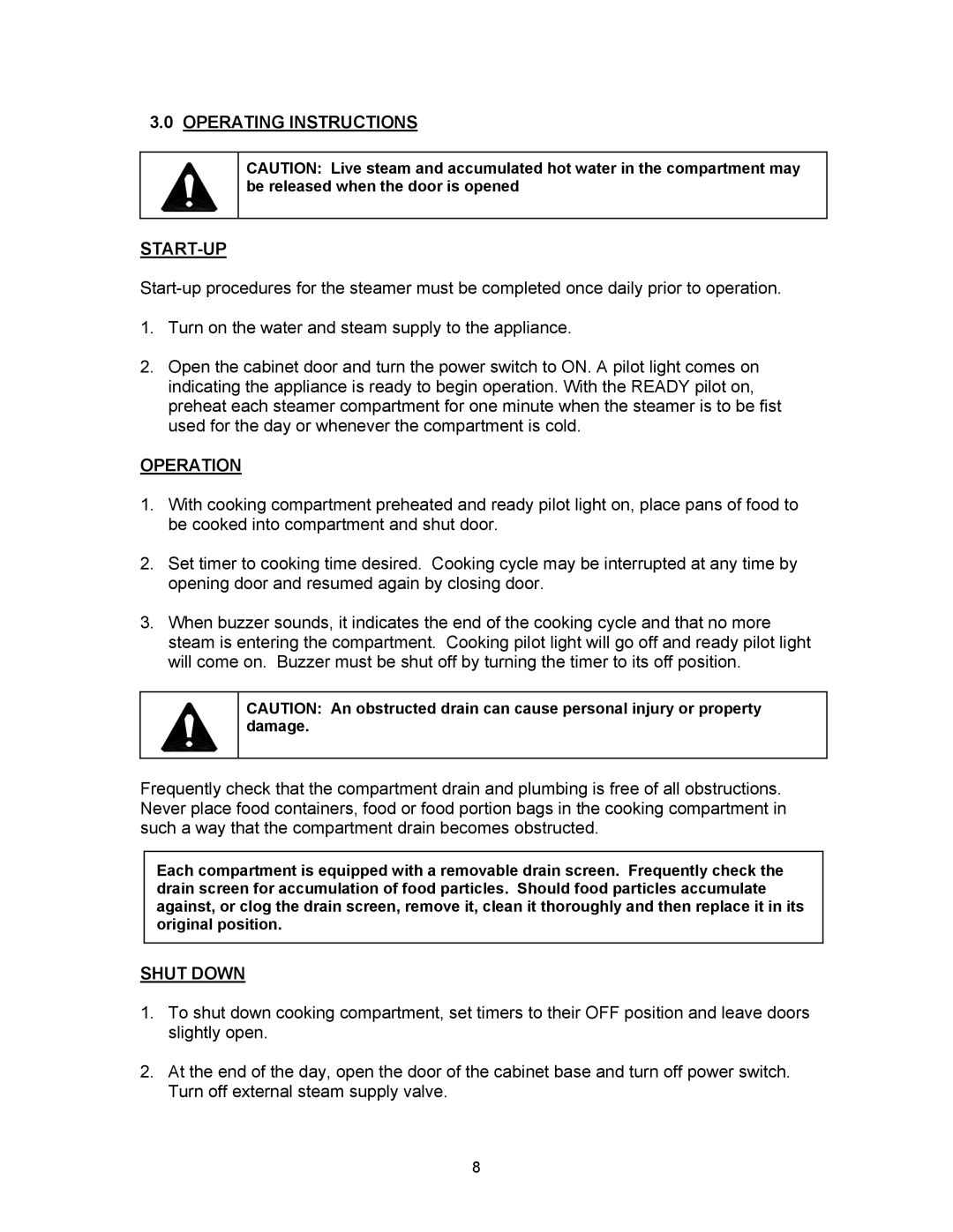 Blodgett SC-16DS, SC-6DS, SC-10DS manual Operating Instructions START-UP, Operation, Shut Down 