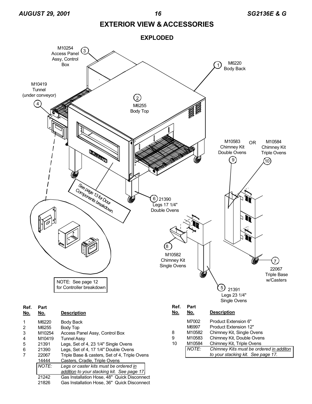 Blodgett SG2136 E & G manual Exterior View & Accessories, Exploded 