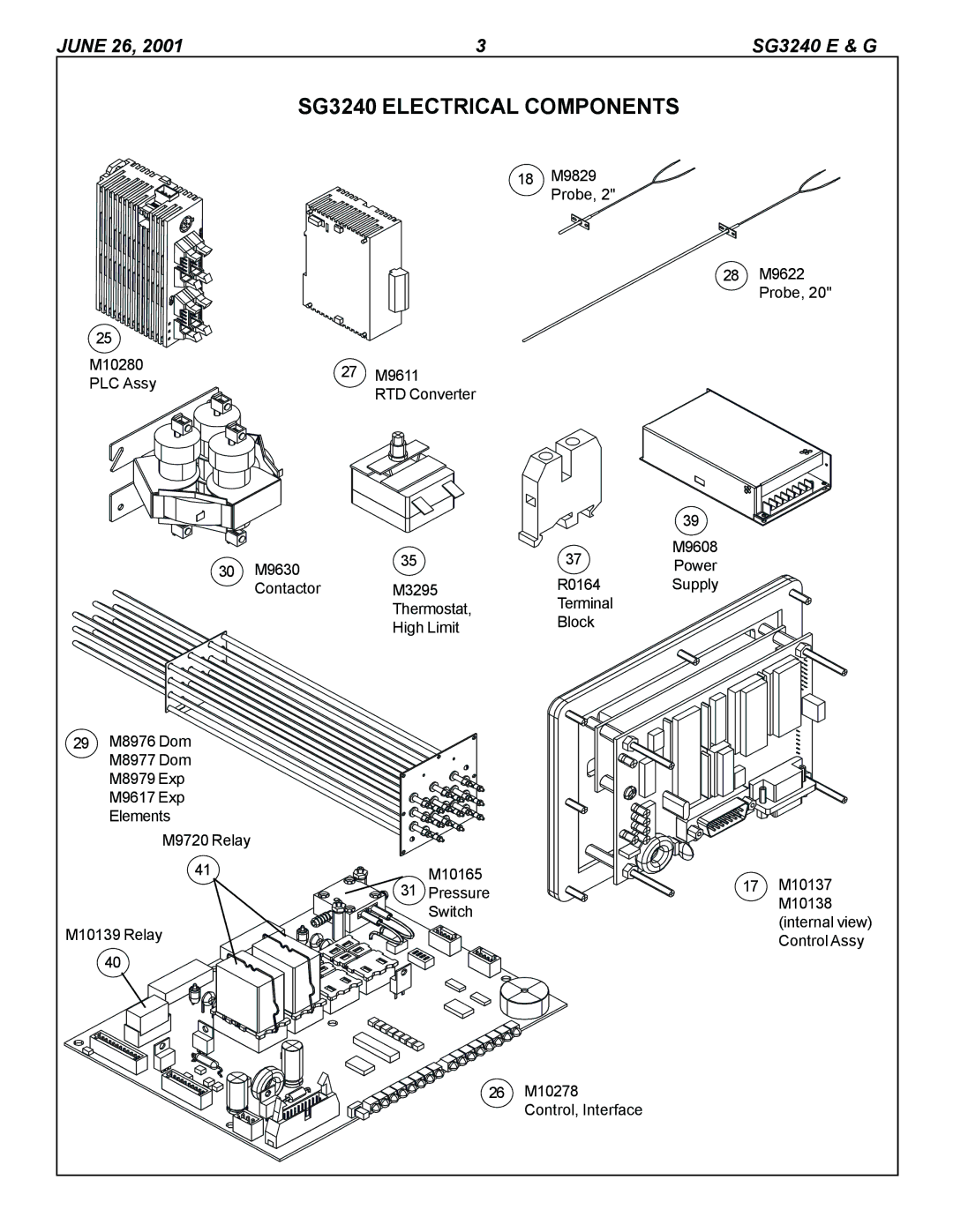 Blodgett SG3240E, SG3240G manual SG3240 Electrical Components 