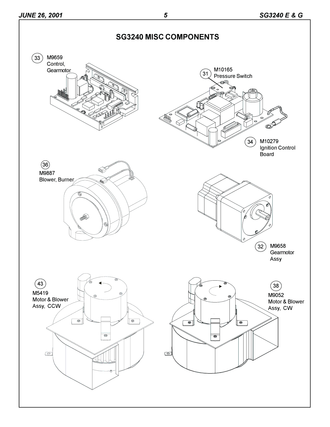 Blodgett SG3240E, SG3240G manual SG3240 Misc Components 