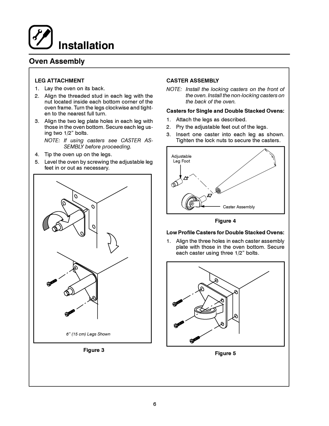 Blodgett SHO-E manual LEG Attachment, Caster Assembly, Casters for Single and Double Stacked Ovens 