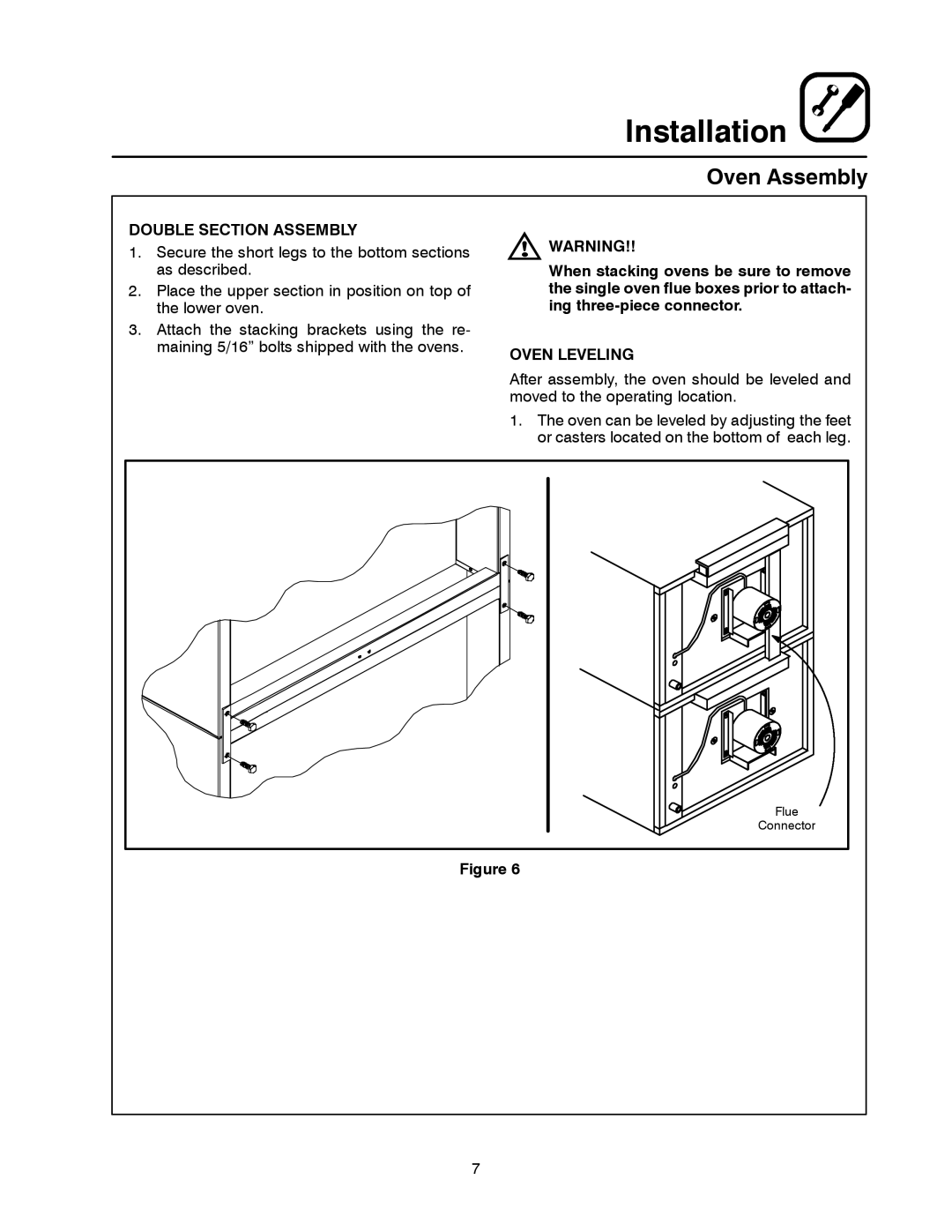 Blodgett SHO-E manual Double Section Assembly, Oven Leveling 