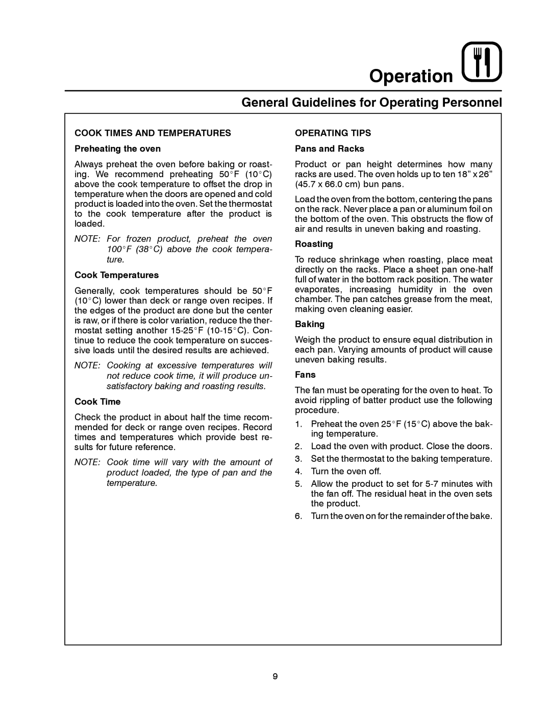 Blodgett SHO-E manual General Guidelines for Operating Personnel, Operating Tips 