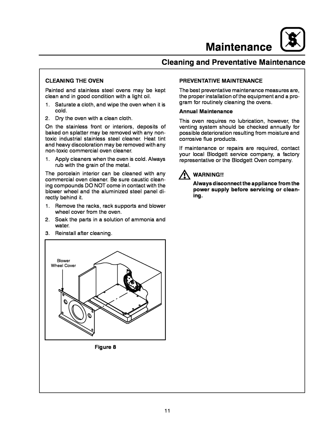 Blodgett SHO-E manual Cleaning The Oven, Preventative Maintenance, Annual Maintenance 