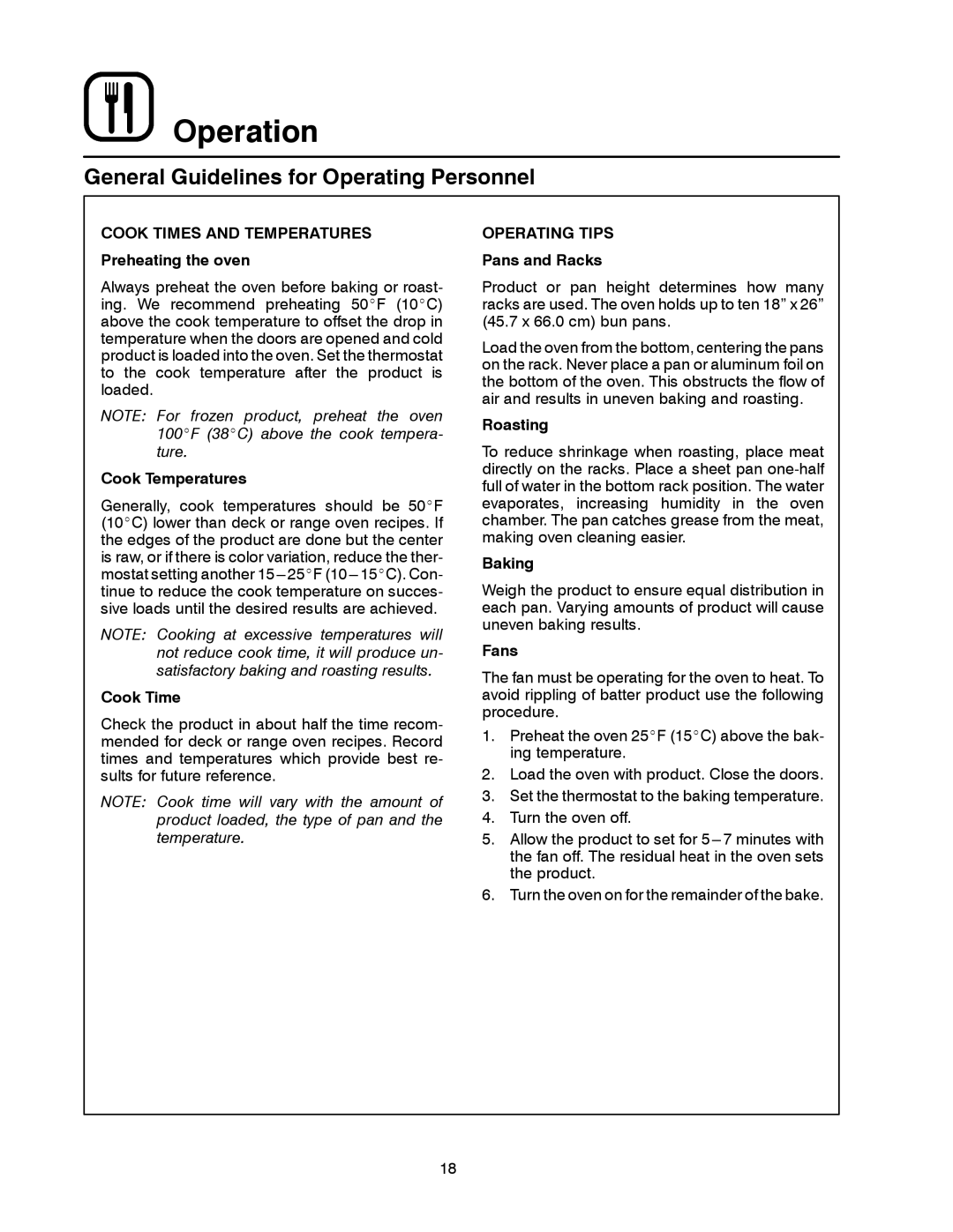 Blodgett SHO-G manual General Guidelines for Operating Personnel, Operating Tips 