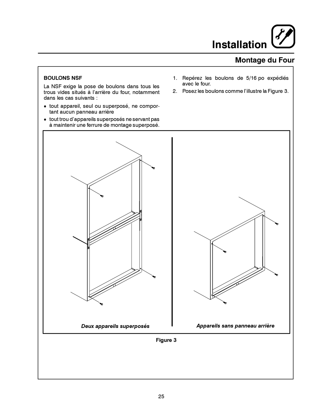 Blodgett SHO-G manual Montage du Four, Boulons NSF 