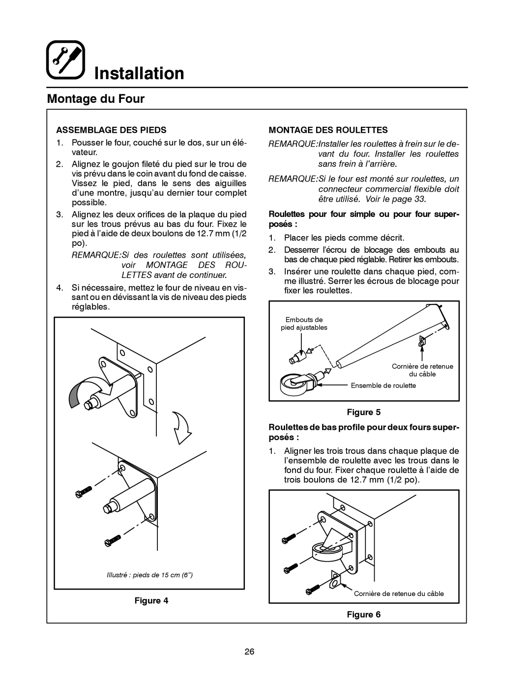 Blodgett SHO-G manual Assemblage DES Pieds, Montage DES Roulettes, Roulettes pour four simple ou pour four super- posés 