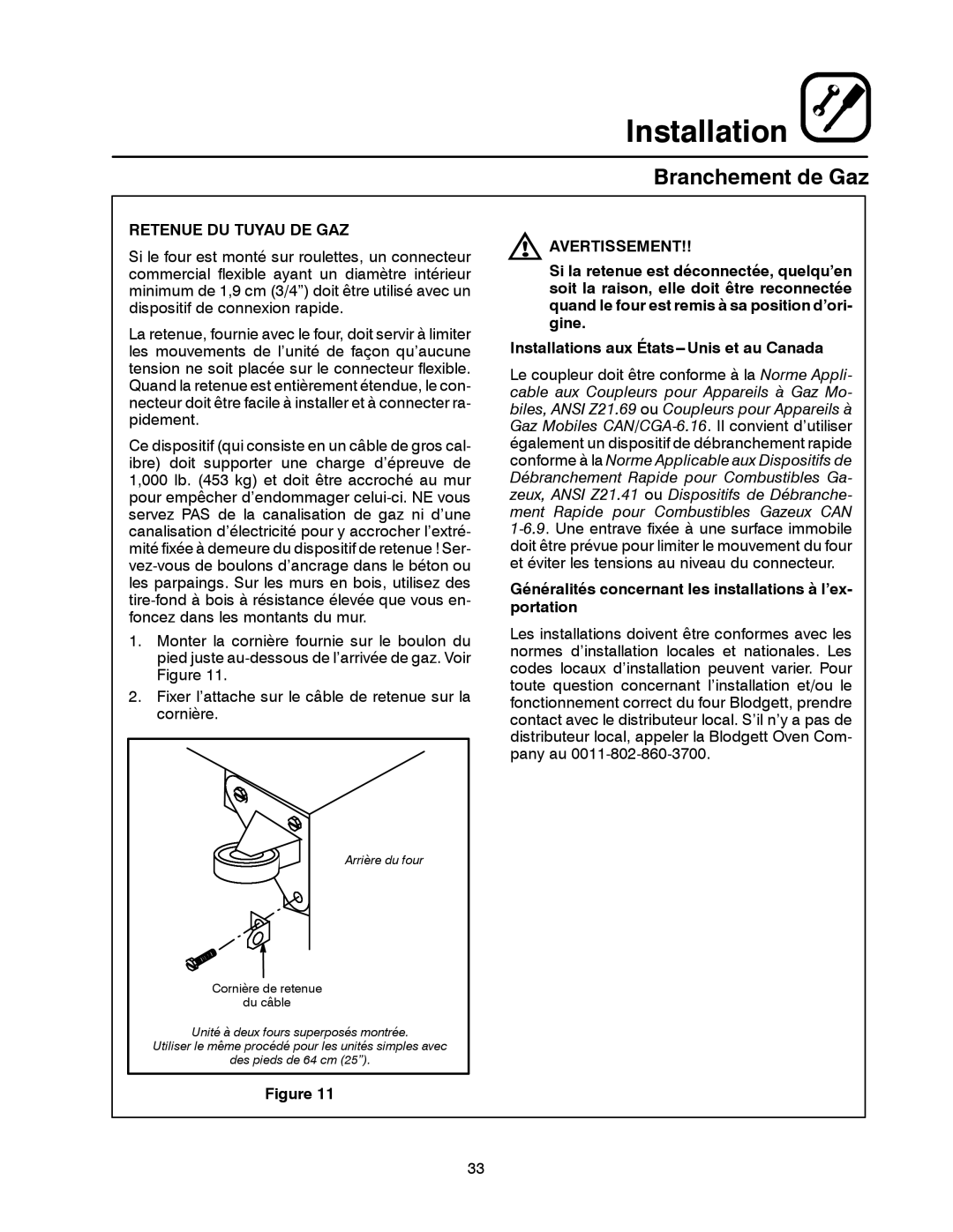 Blodgett SHO-G manual Retenue DU Tuyau DE GAZ, Avertissement 