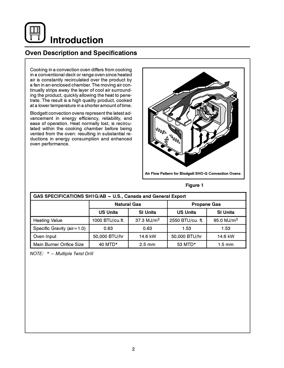 Blodgett SHO-G manual Introduction, Oven Description and Specifications, S Speci Fications SH1G/AB 