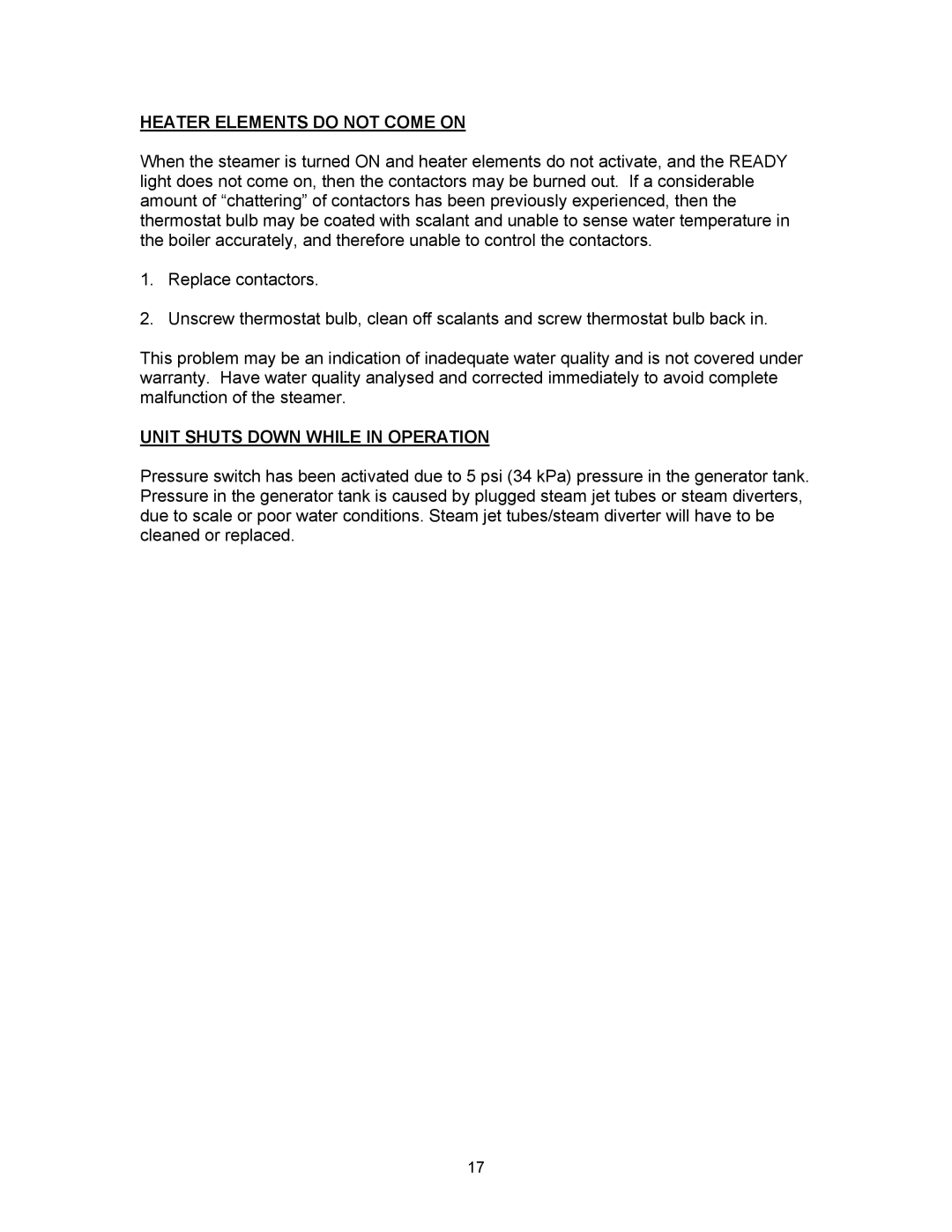 Blodgett SN-3E, SN-5E manual Heater Elements do not Come on, Unit Shuts Down While in Operation 
