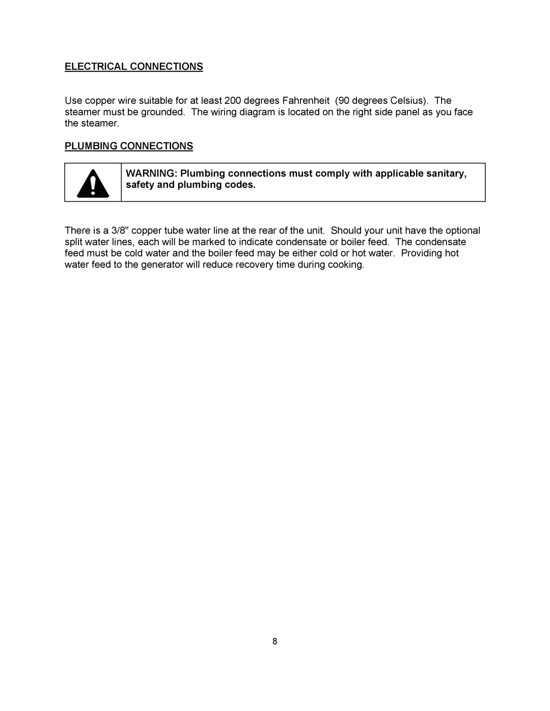 Blodgett SN-5E, SN-3E manual Plumbing Connections 