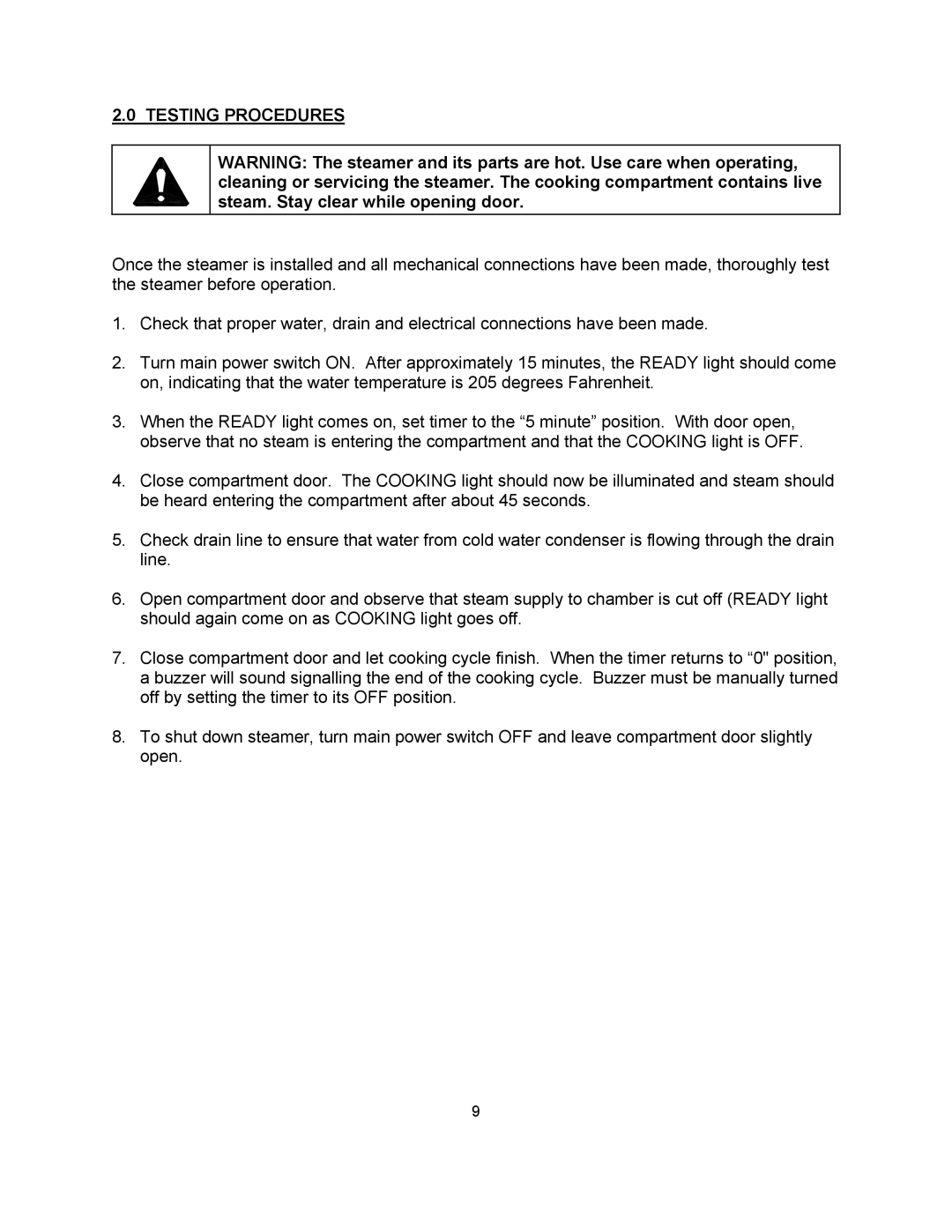 Blodgett SN-3E, SN-5E manual Testing Procedures 