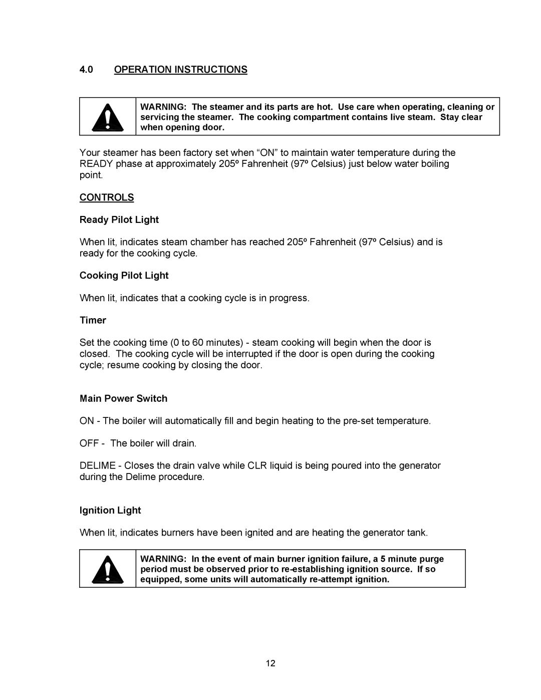 Blodgett SN-5G manual Operation Instructions, Controls 