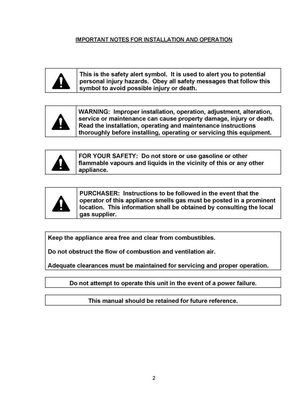 Blodgett SN-5G manual Important Notes for Installation and Operation 