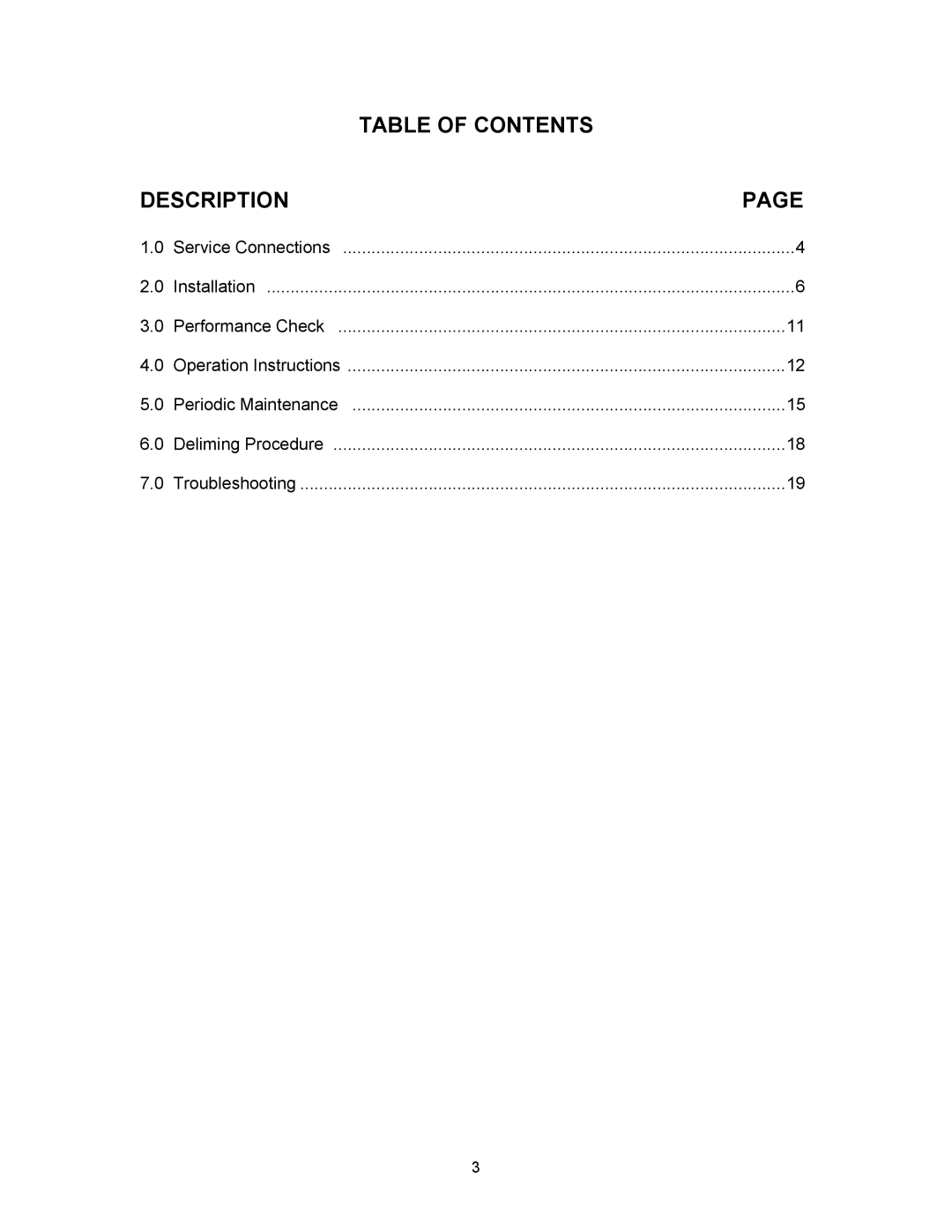 Blodgett SN-5G manual Table of Contents 