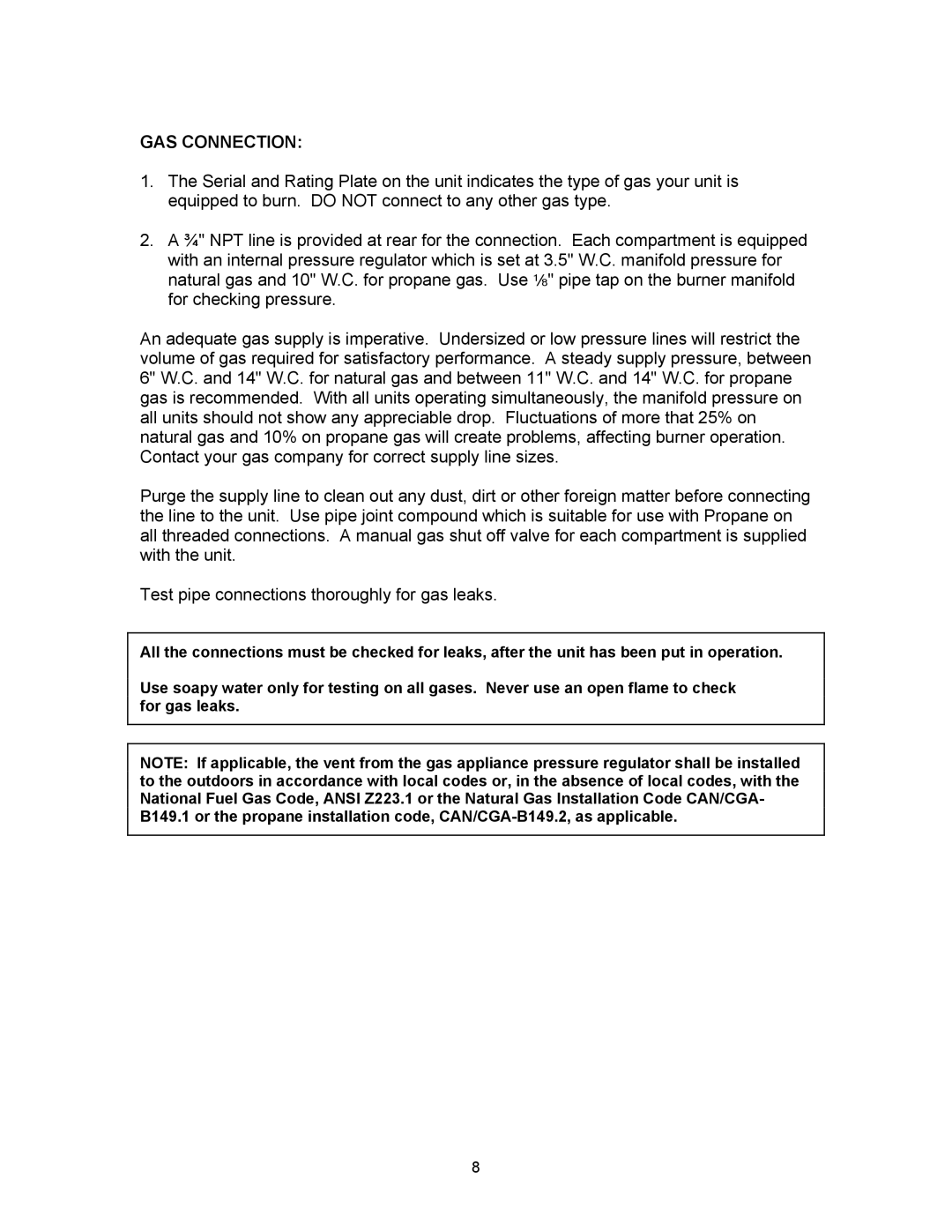 Blodgett SN-5G manual GAS Connection 