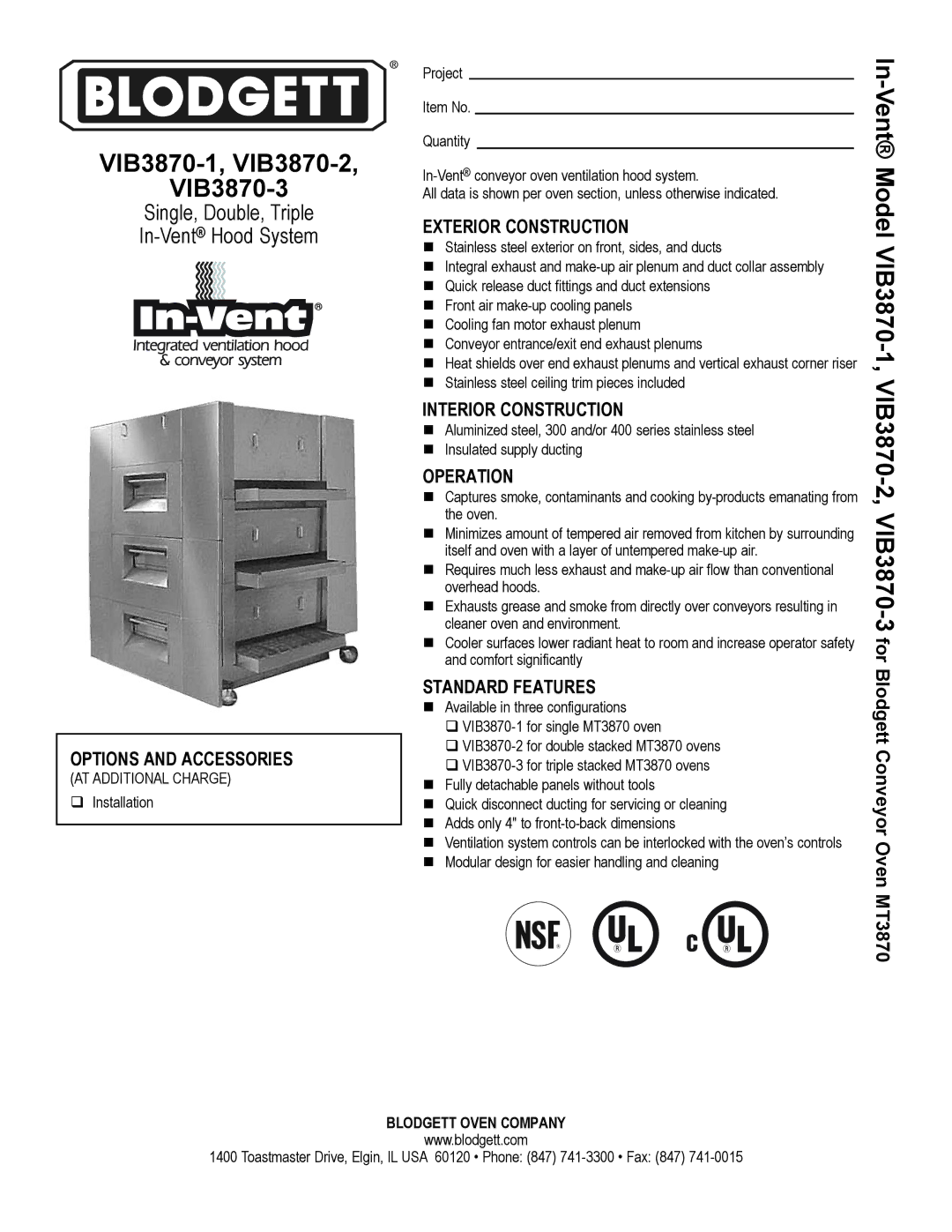 Blodgett dimensions VIB3870-1, VIB3870-2 VIB3870-3 