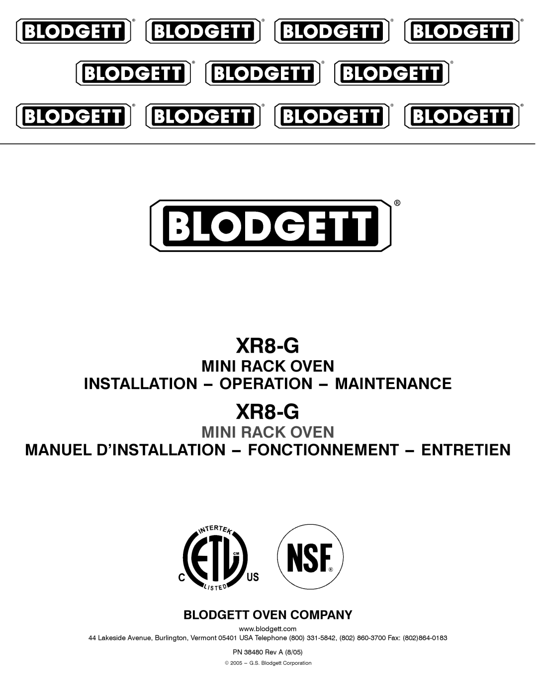 Blodgett XR8-G manual 