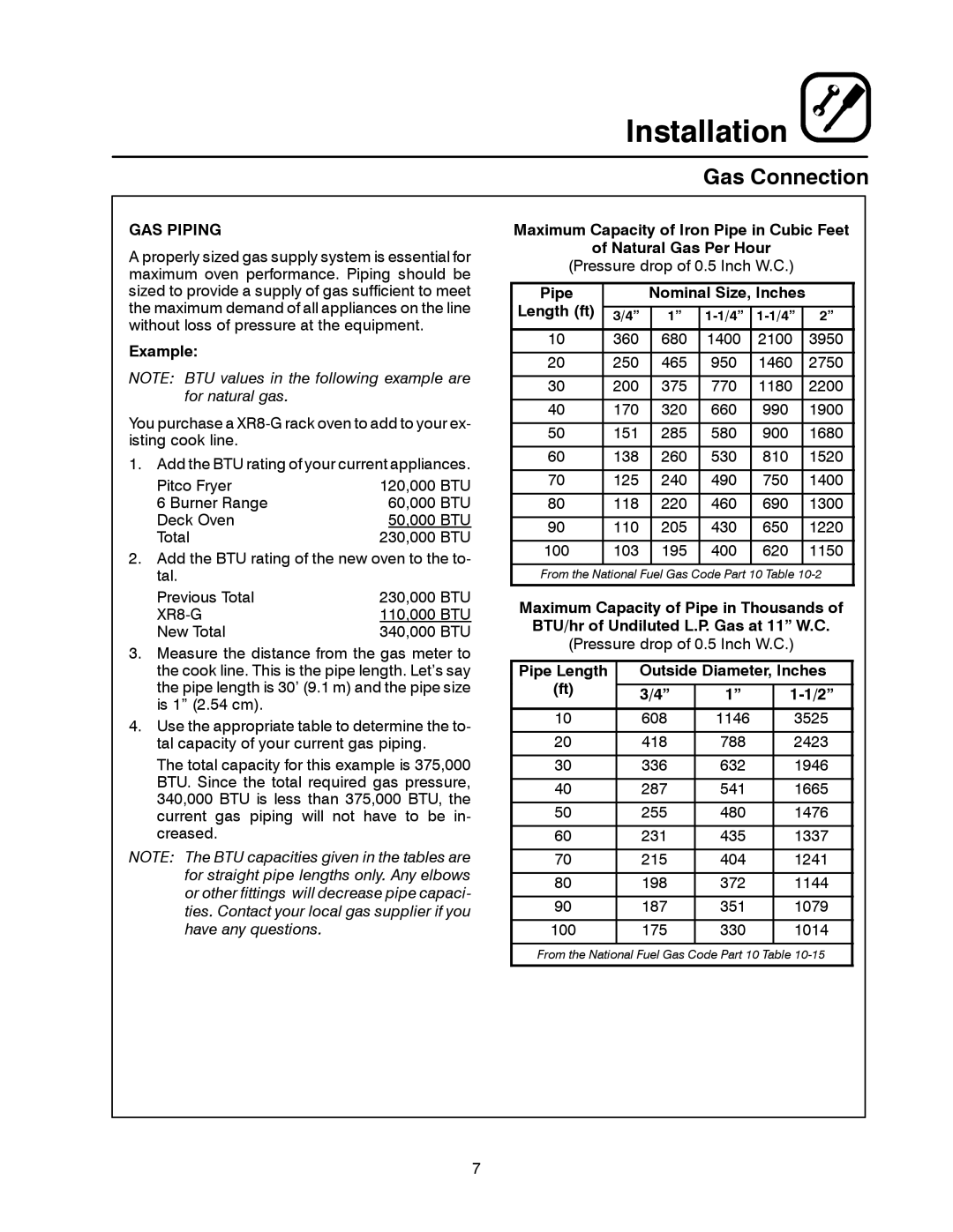 Blodgett XR8-G manual Gas Connection, GAS Piping 