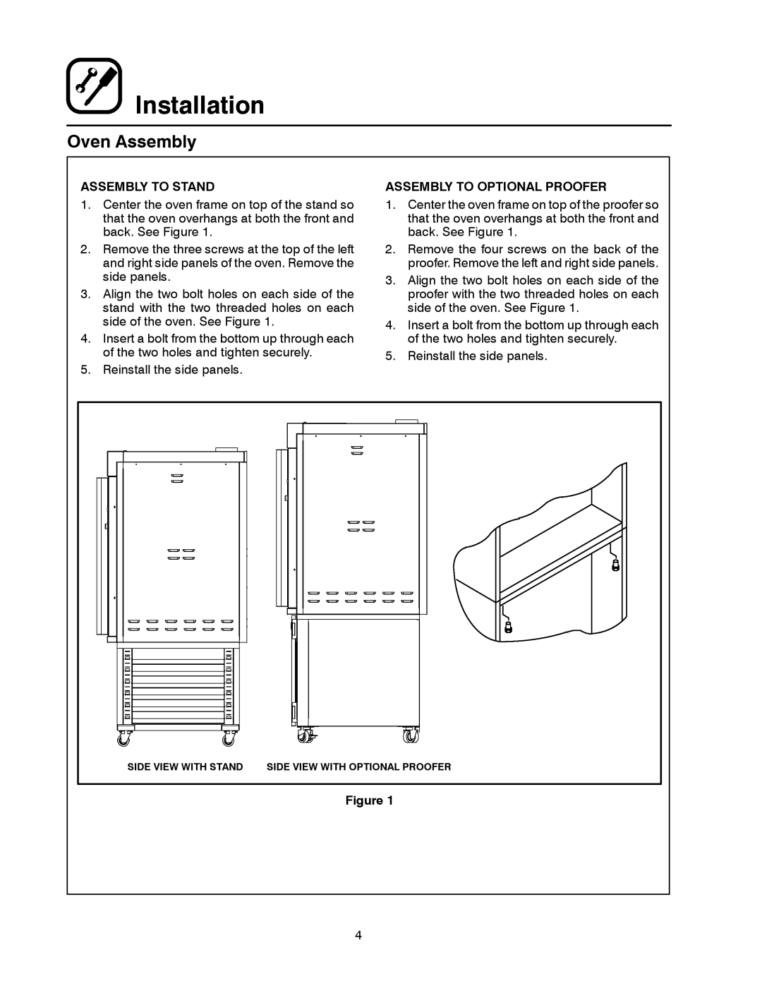 Blodgett XR8-G manual Oven Assembly, Assembly to Stand, Assembly to Optional Proofer 