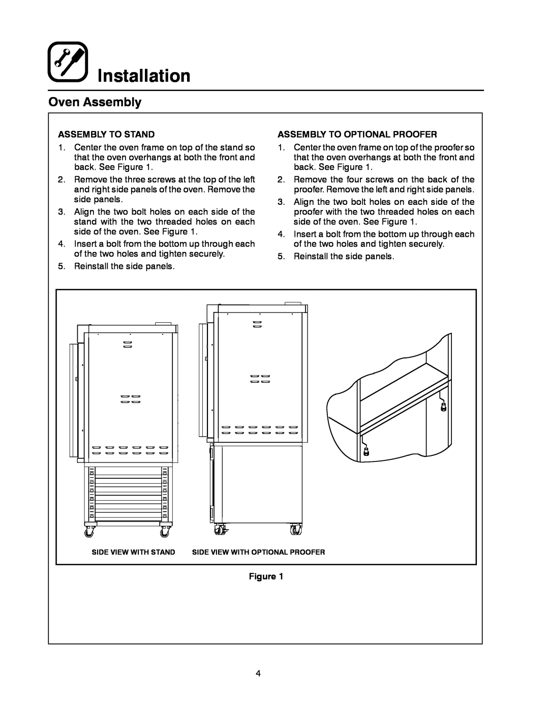 Blodgett XR8-G manual Oven Assembly, Installation, Assembly To Stand, Assembly To Optional Proofer 
