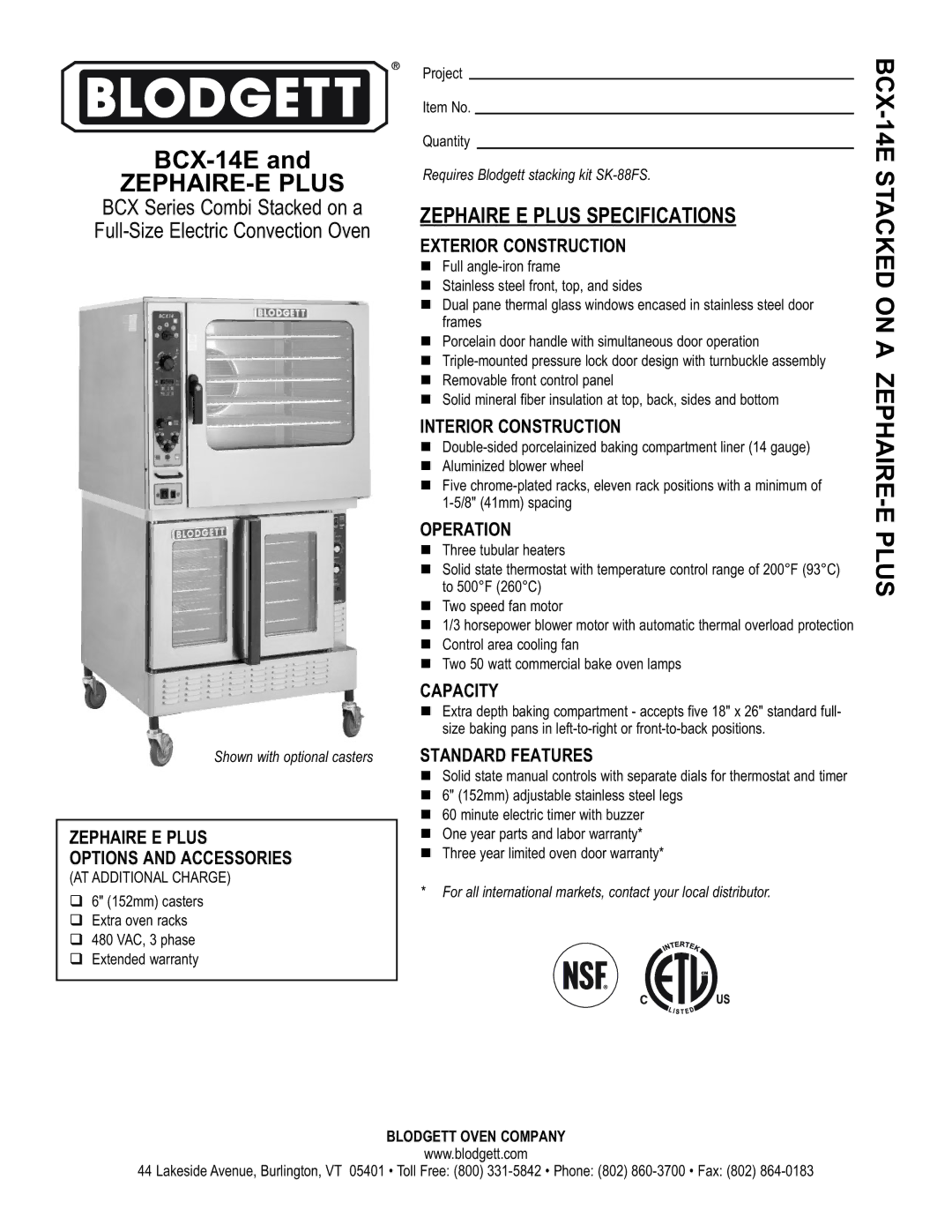 Blodgett ZEPHAIRE-E PLUS specifications Zephaire E Plus Options and Accessories, Exterior Construction, Operation 