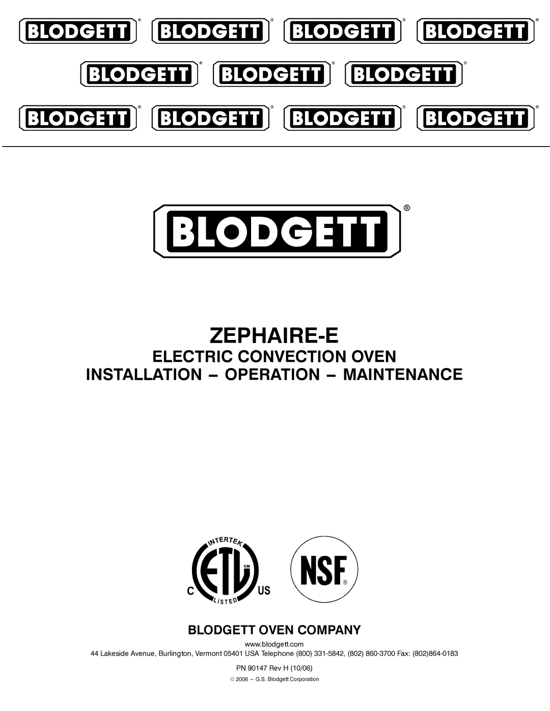 Blodgett ZEPHAIRE-E manual Zephaire-E 