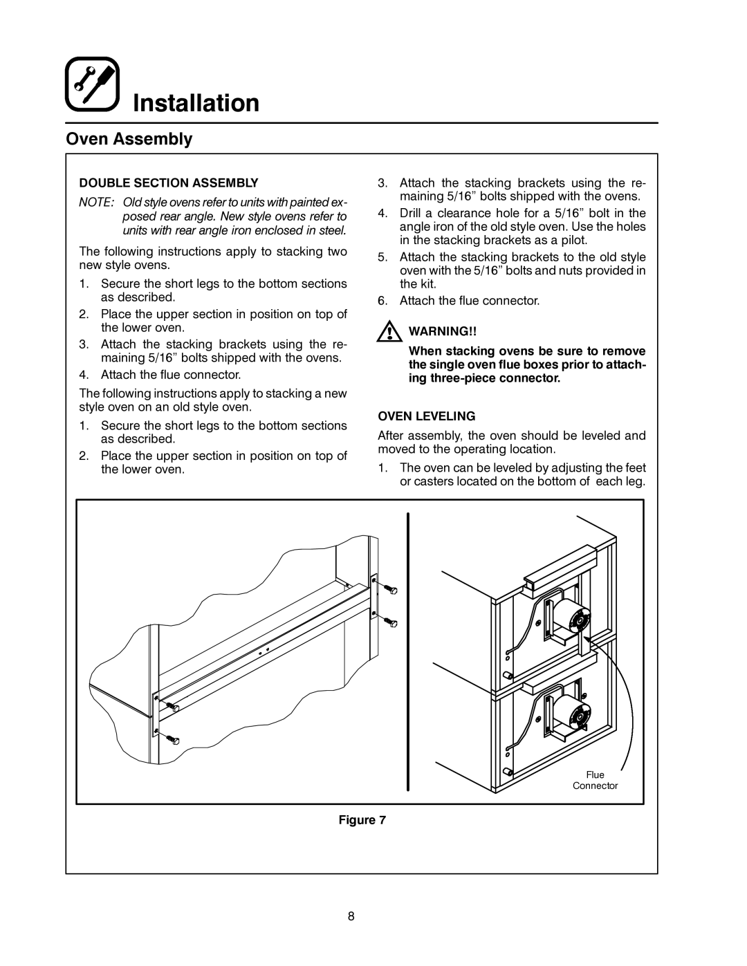 Blodgett ZEPHAIRE-E manual Double Section Assembly, Oven Leveling 