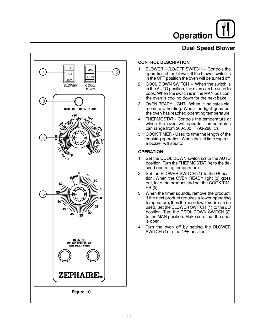 Blodgett ZEPHAIRE-E manual Dual Speed Blower 