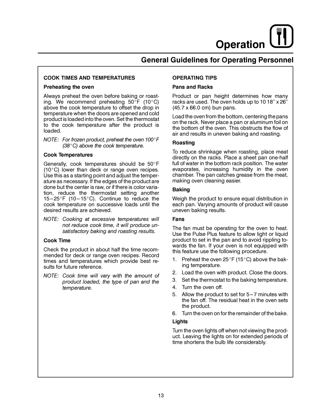 Blodgett ZEPHAIRE-E manual General Guidelines for Operating Personnel, Operating Tips 