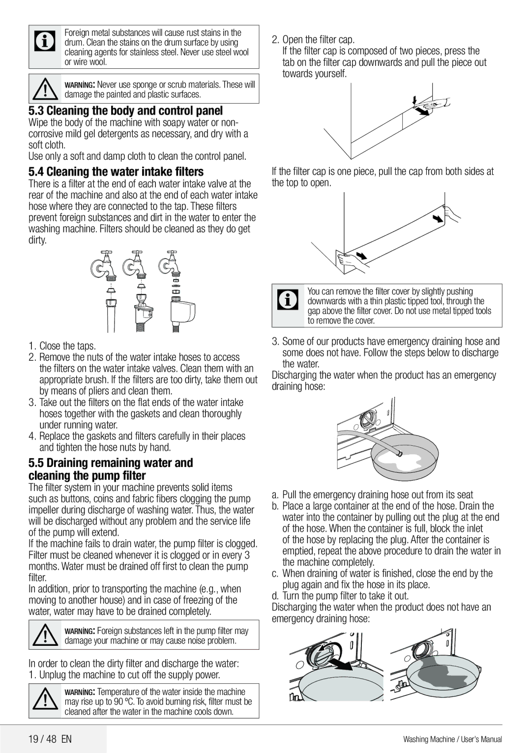 Blomberg 8629 wze40 user manual Cleaning the body and control panel, Cleaning the water intake filters 