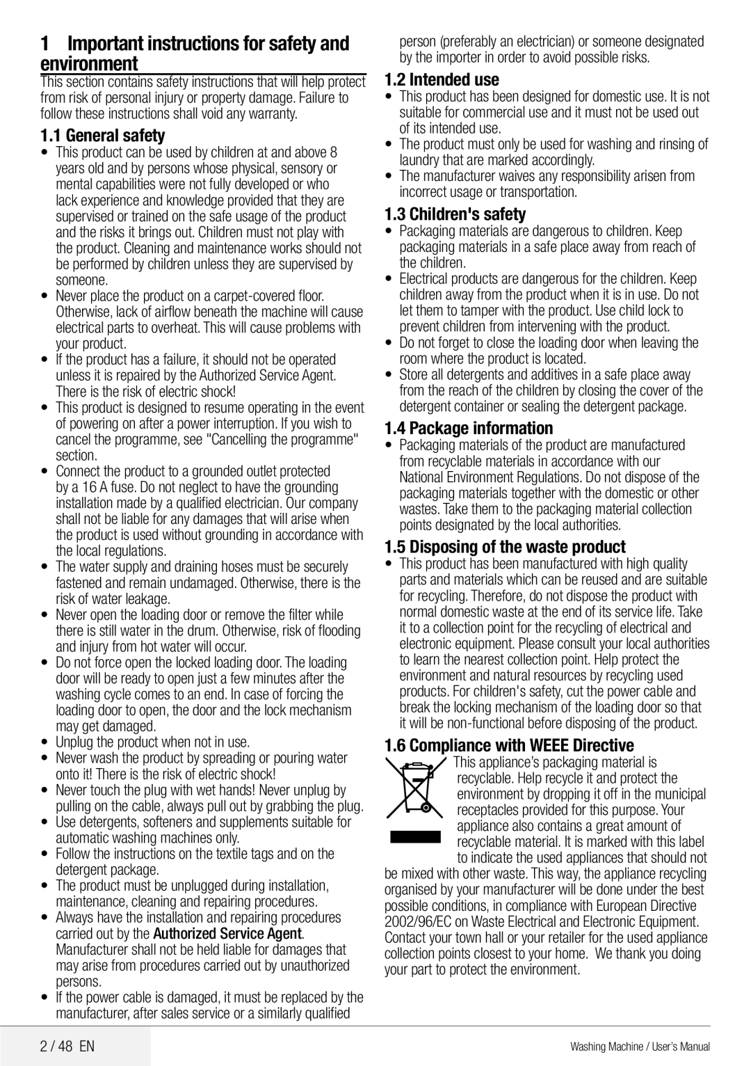 Blomberg 8629 wze40 user manual Important instructions for safety and environment 